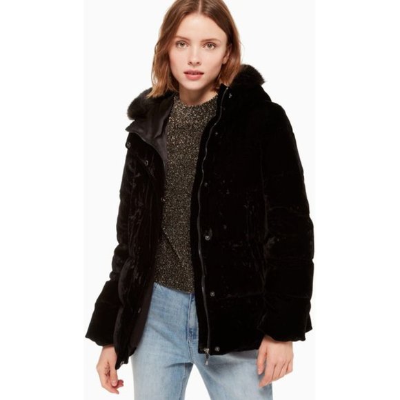 KATE SPADE NY faux fur trim Velvet Down Jacket